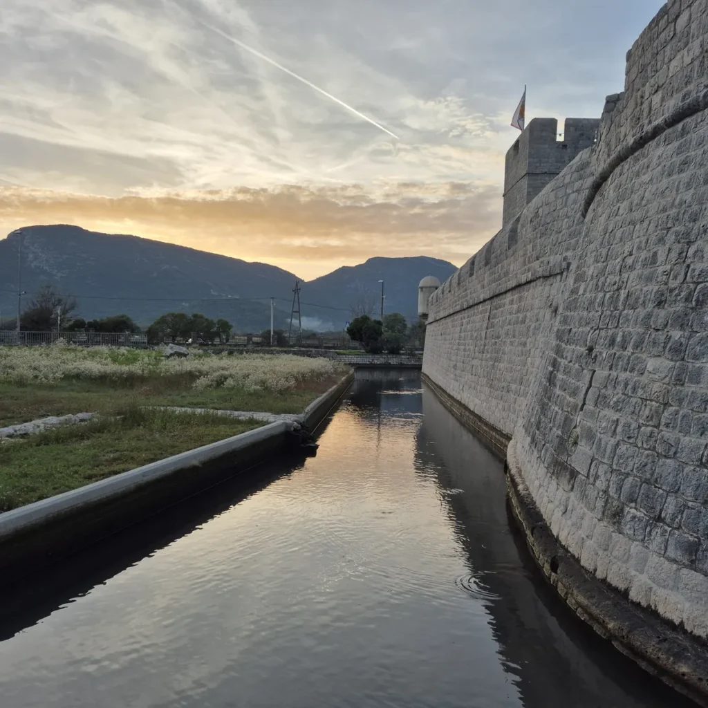 Ston walls at sunset